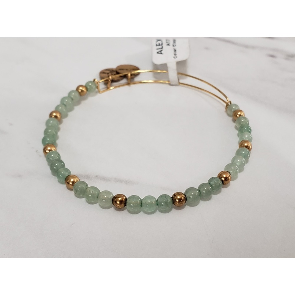 NEW Alex And Ani beaded FERN green bracelet bangle color classics dainty gold to